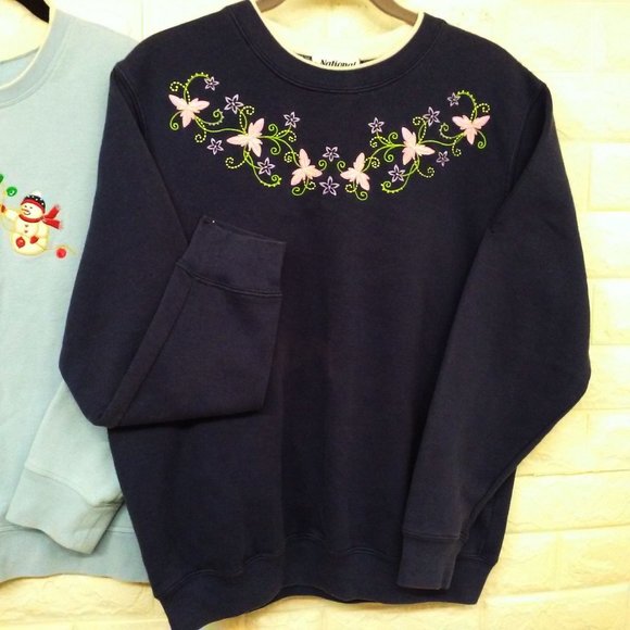 Lot of 2 Vintage Grandma Sweatshirt Novelty Sweater -L Double Collar Floral Blue - Picture 7 of 11